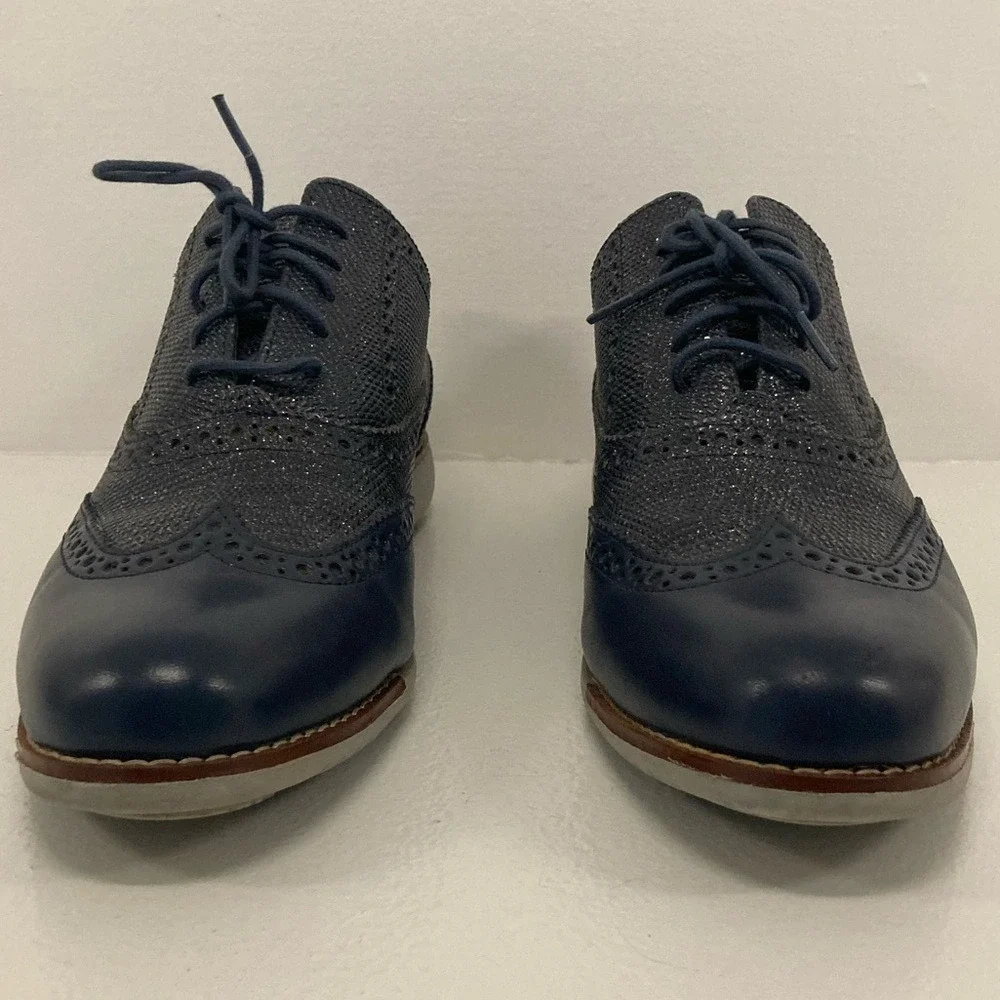 ✨Cole Haan‎ Zerogrand W00898 Glitter Navy Blue Oxford Retro Prom Fancy Sparkle